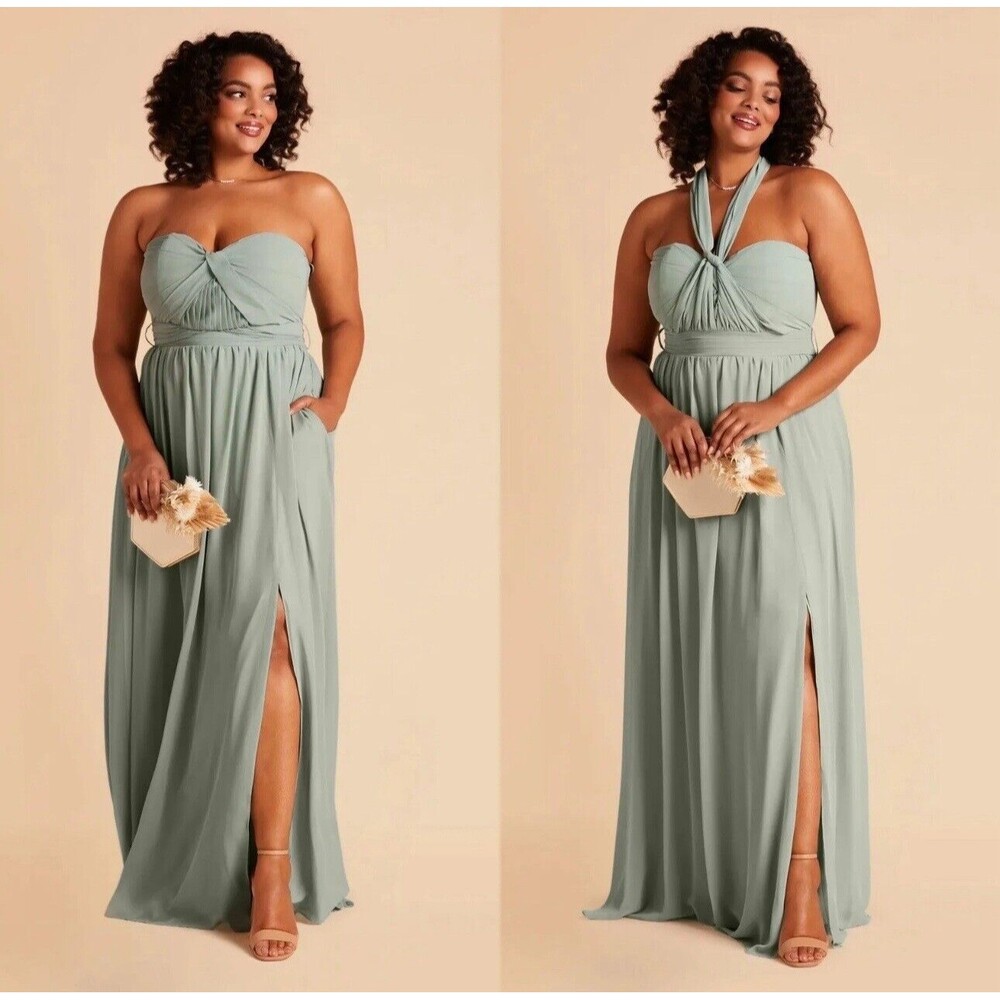 Birdy Grey Grace Convertible Chiffon Sage Bridesmaid Maxi Gown Dress Size 1X